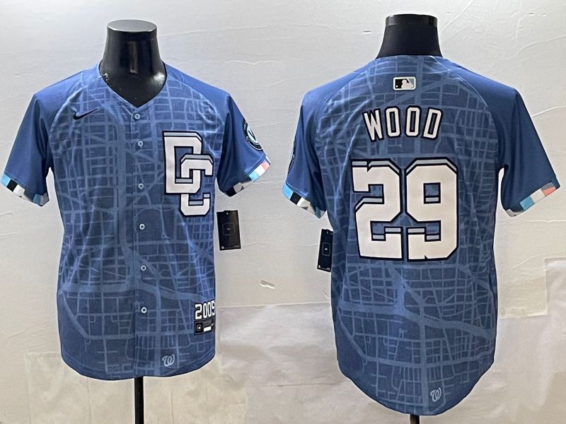 Men Washington Nationals #29 Wood Blue Joint Name 2025 Nike MLB Jersey style 1
